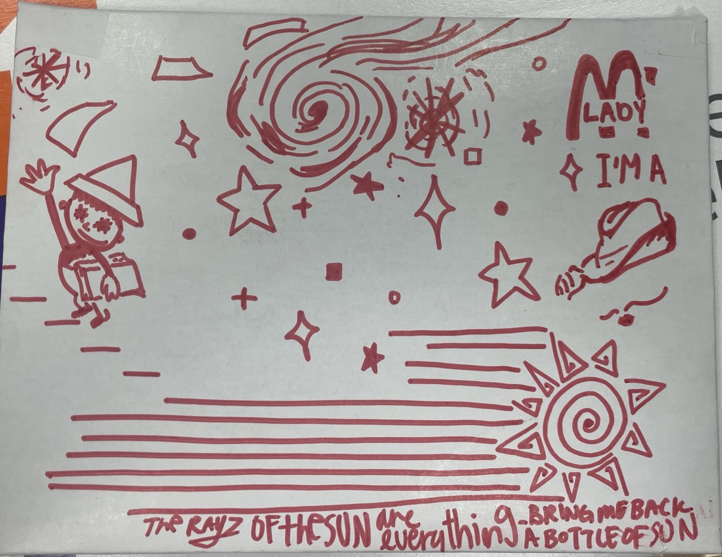 I made a wrap to protect the postcard in shipment, and doodled all over thus including a Czech cartoon in a Van Gogh twist 